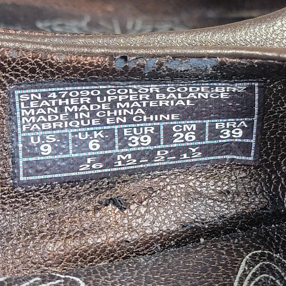 Skechers Originals Bikers Flats Leather Peep Toe Bronze Slip On Shoes Women's 9